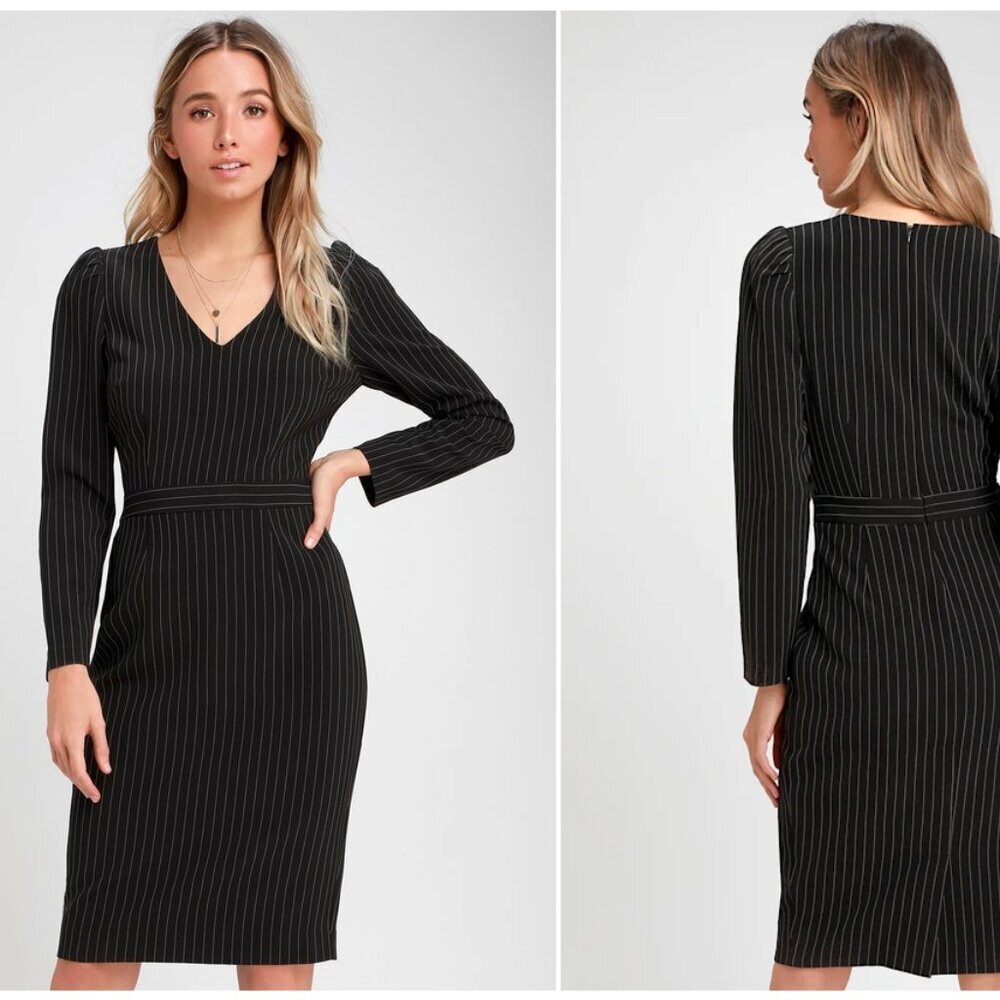 Ali & Jay dress Black Striped Long Sleeve Midi Dress Midi  LIKE NEW, S Women